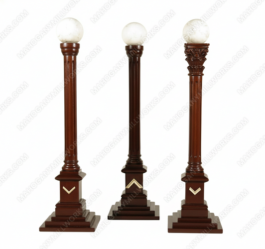 Carved Masonic Columns w/ Marble Spheres Set (3)