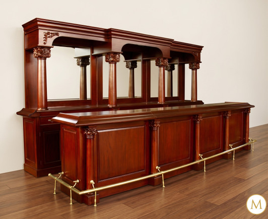16ft Cherry English Pub Bar w/ Brass Rails