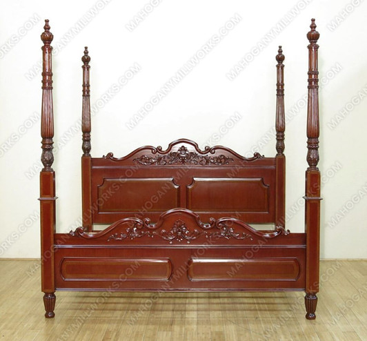 Cherry Inlaid Carved Eastern King Poster Bed