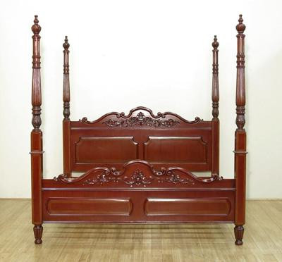 Cherry Louis Style Inlaid Four Post Bed