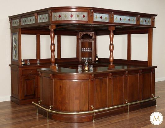 Mahogany Stained Glass Corner Canopy Pub Bar