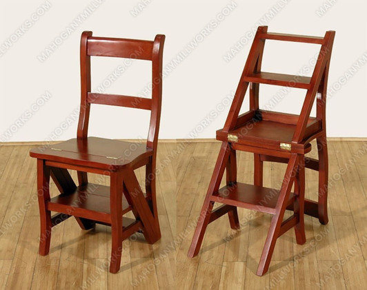 Cherry Convertible Ladder Chair Library Step Stool