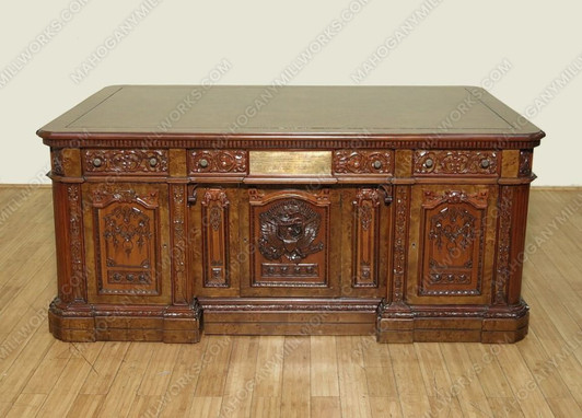 6ft Mahogany Presidential Resolute Oval Office Desk w/ Mappa Burl Inlay Wood Top