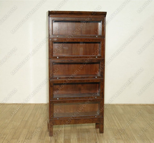 Burl Walnut 5 Stack Barrister Lawyers Bookcase