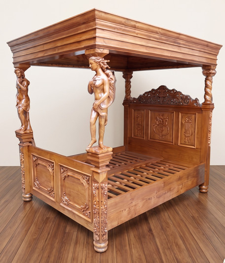 Hand carved mahogany Four Post Angel Statue Bed