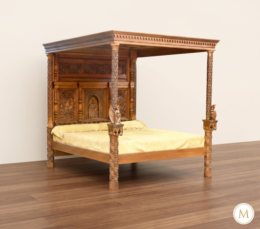 Indo-Colonial Royal Hand-Carved Canopy Bed