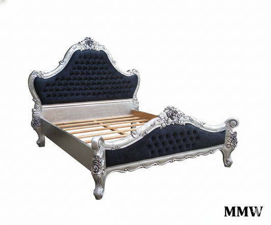 Royal Blue Rococo Button Tufted Bed