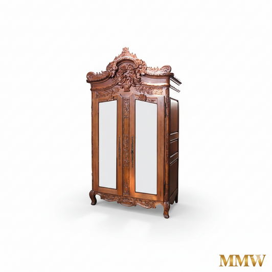 Ornate Mahogany 2-door Armoire w/ Mirrored Doors