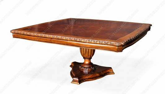 Mahogany & Burl Walnut Square Inlay Pedestal Dining or Conference Table (65W x 65D)