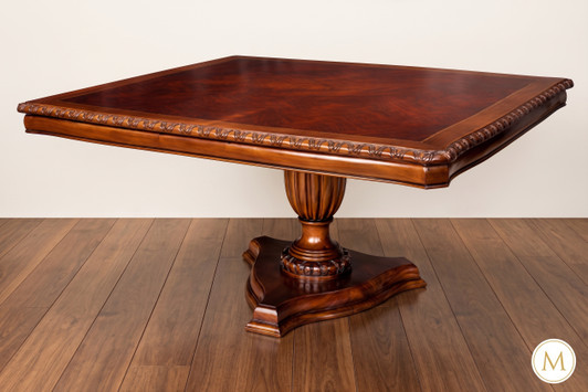 Mahogany & Burl Wood Single Pedestal Dining Table