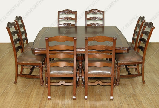9pc Mahogany & Burl Walnut Square Inlaid Dining Set w/ 8 Chairs
