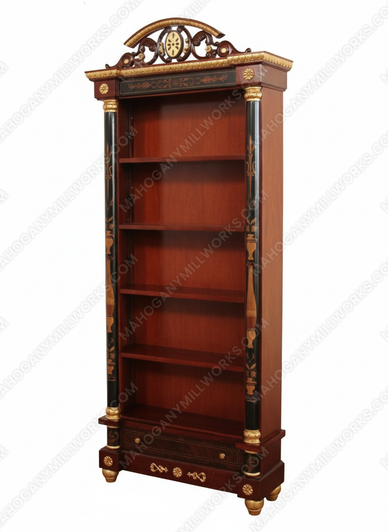 French Empire Open Bookcase w/ Ebony Inlay Columns