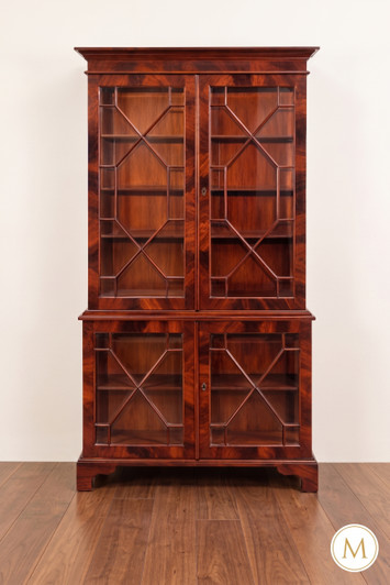 English Crotch Mahogany Veneer Bookcase
