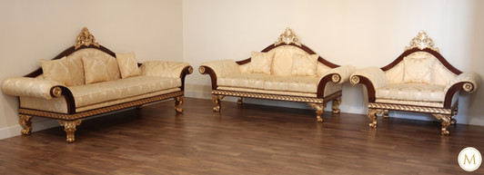 3pc Dark Burl Inlay & Gold Leaf Living Room Sofa Set