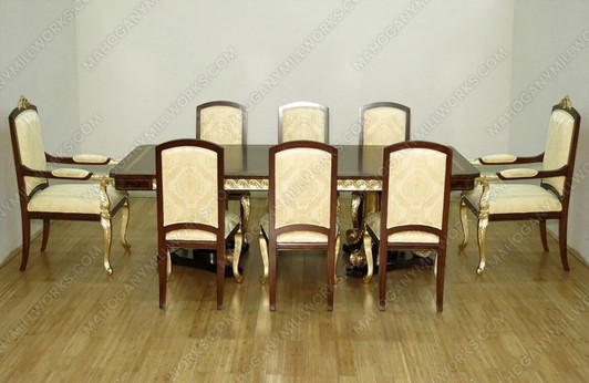 9pc Dark Burl & Gold Leaf Fancy Lebois Inlay Dining Set