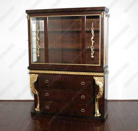 Dark Burl & Gold Leaf Lebois Inlay China Cabinet