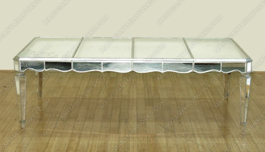 8ft Silver Leaf Mirrored Rectangular Dining Table w/ 2 Leaves