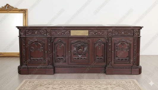 7ft Dark Walnut Presidential Oval Office Resolute Desk w/ Genuine leather Top