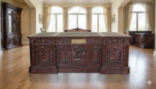 7ft Dark Walnut Presidential Oval Office Resolute Desk w/ Genuine leather Top