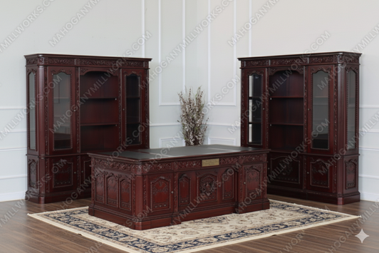 2pc Dark Mahogany Presidential Resolute Office Desk Set w/ Bookcase
