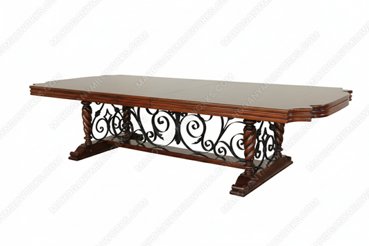 10ft Jacobean Marquetry Inlay Dining or Conference Table w/ Decorative Iron base