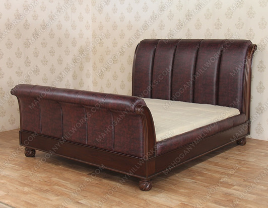 Mahogany Faux Leather Eastern King Sleigh Bed