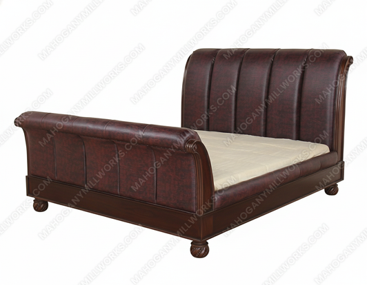Mahogany Faux Leather Eastern King Sleigh Bed