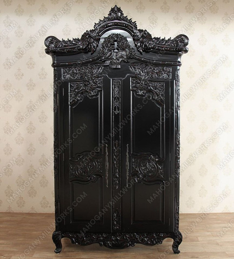 Distressed Black French Rococo 2 Door Cabinet