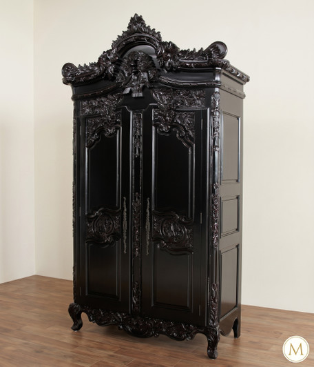 Distressed Black French Rococo 2 Door Cabinet