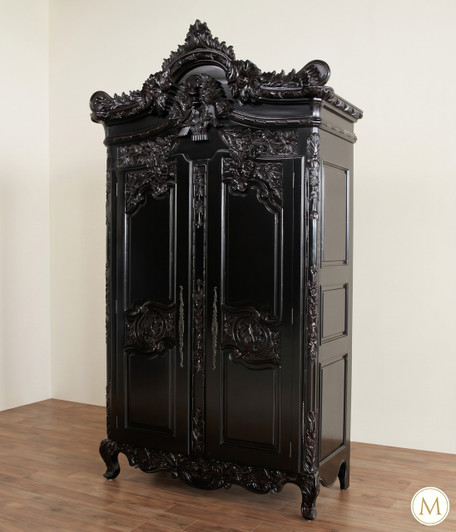 Distressed Black French Rococo 2 Door Cabinet