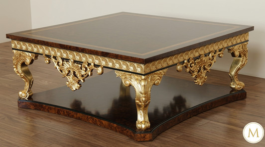 Dark Burl & Gold Leaf Square  Coffee Table