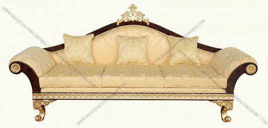 French Empire Traditional Mappa Burl 3 Seater Sofa