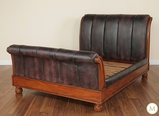 Genuine Croc Style Leather Sleigh Bed