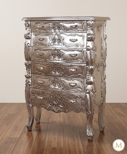 Silver Leaf Rococo Tall Boy Chest of Drawers