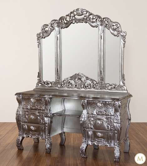 Silver Leaf French Rococo Vanity Mirror Dresser