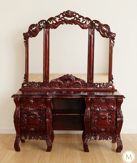 Cherry Rococo Vanity Dresser with Mirror
