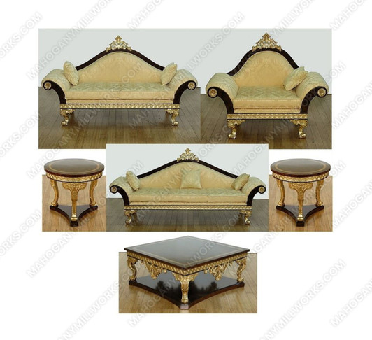 6pc Dark Burl Inlay & Gold Leaf Living Room Set