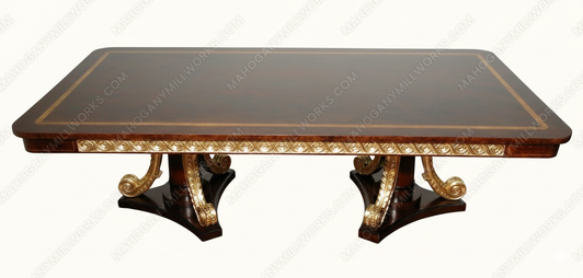 12Pc Dark Burl Inlay & Gold Dining Set