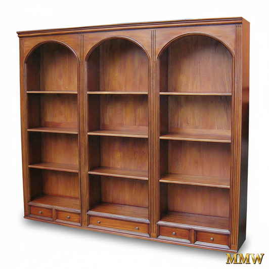 Large Gothic Arch Open Mahogany Bookcase