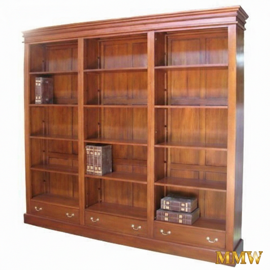 Large Mahogany Open Bookcase with Drawers