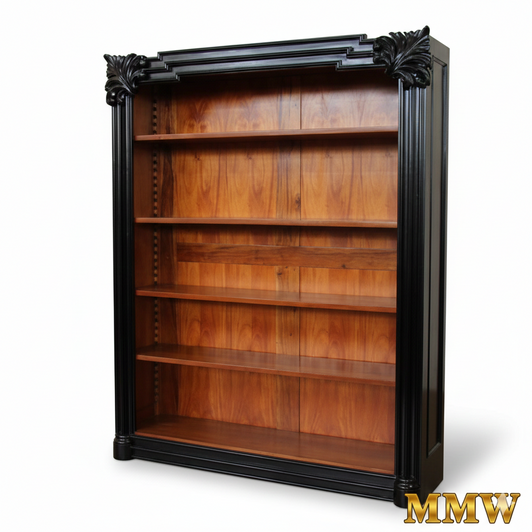 Black Gothic Revival Mahogany Bookcase