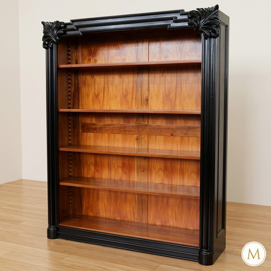 Black Gothic Revival Mahogany Bookcase