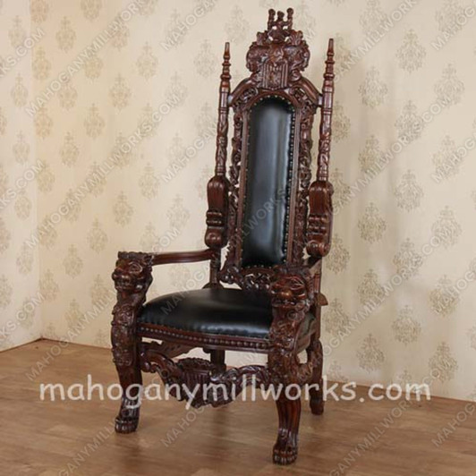 Oversized Mahogany King Ludwig Leather Lion chair