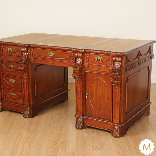 Bespoke Mahogany Carved Lion Desk