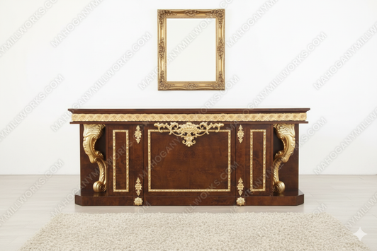 Mahogany & Mappa Burl Inlay Executive Office Empire Desk