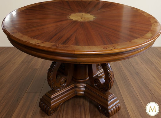 Round Inlay Pedestal Dining Table