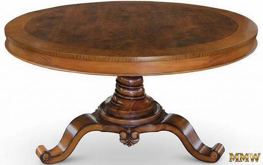 Round Single Pedestal Inlay Dining Table