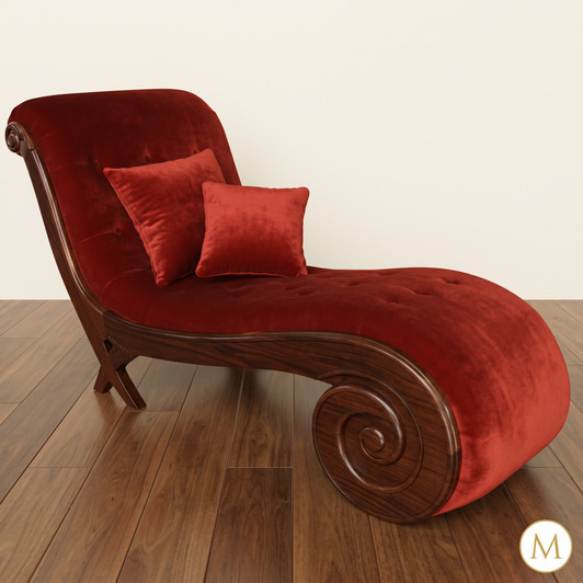 Red Velvet Scrolled Chaise Lounge