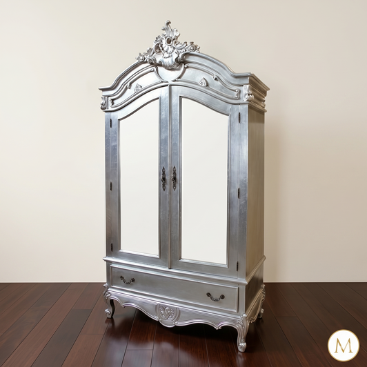 Antique Silver 2-Door French Armoire Wardrobe