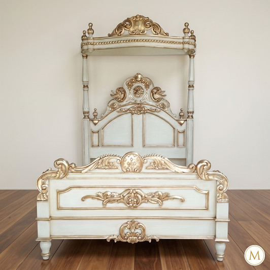 Ivory and Gold Baroque Quarter Canopy Bed